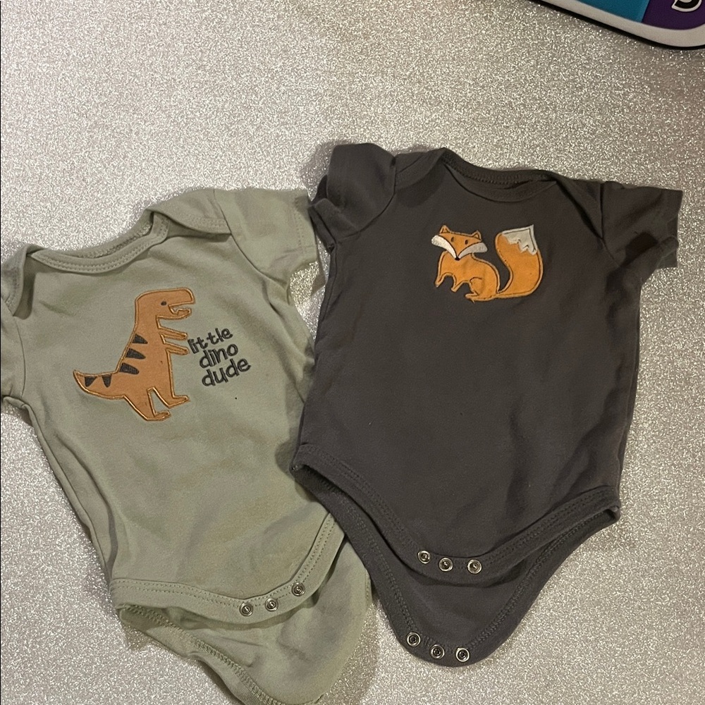 Chick Pea Dinosaur and Fox Bodysuit Set - Olive and Charcoal
